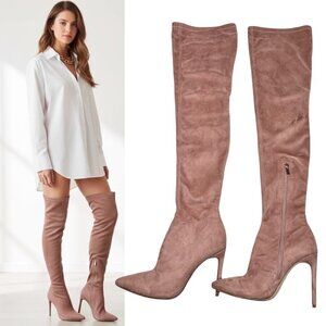 Raye Como Suede Over The Knee Boots SZ 7 Rose High Heel Elevated Sexy Thigh High